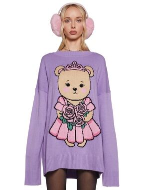 Dolls Kill Sugar Thrillz Storybook Sweetness Lavender Knit Oversized Sweater